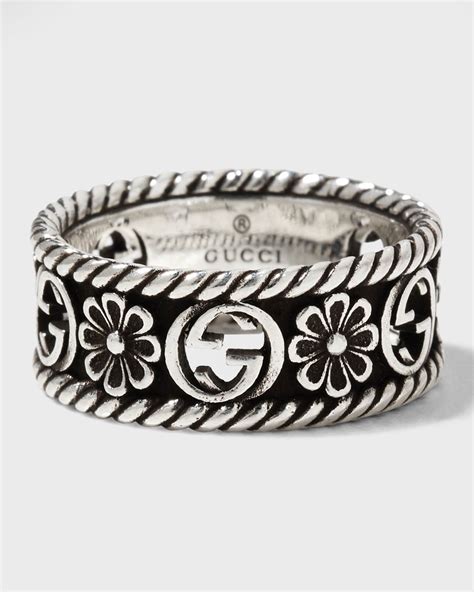 gucci interlocking g flower silver ring|Gucci heart and cross ring.